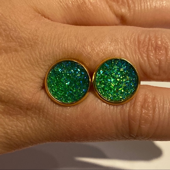 Stainless Steel Resin Druzy Earrings - Picture 2 of 3